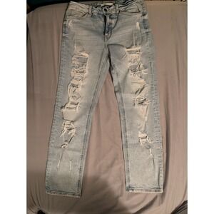 Willow & Root Size 30 Buckle High Rise Jeans Distressed Shredded Grunge Y2K